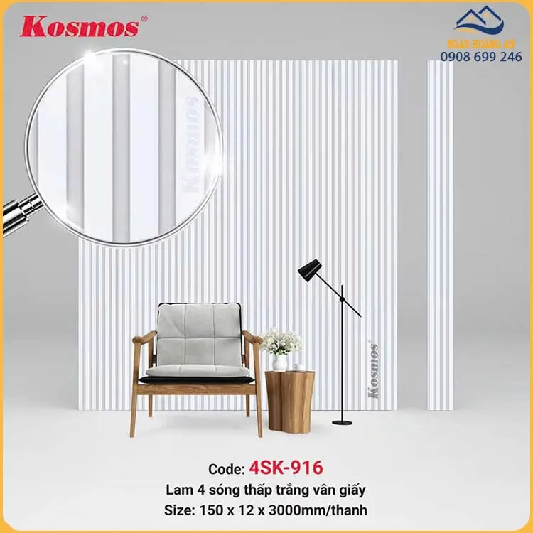 Tấm Ốp Tường Lam Sóng Kép Vân Đơn Sắc Kosmos 4SK-916