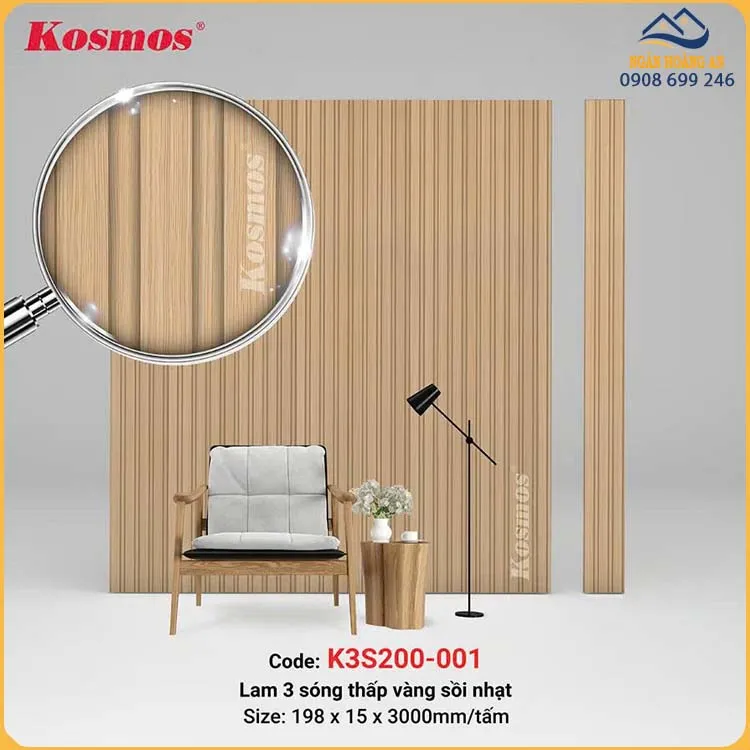 Lam 3 Sóng Thấp Nhựa Ốp Tường Ốp Trần Kosmos K3S200-001
