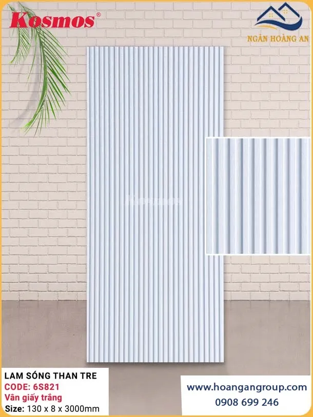 Ốp Tường Lam Sóng Sợi Than Tre Vân Giấy Trắng Kosmos 6S821