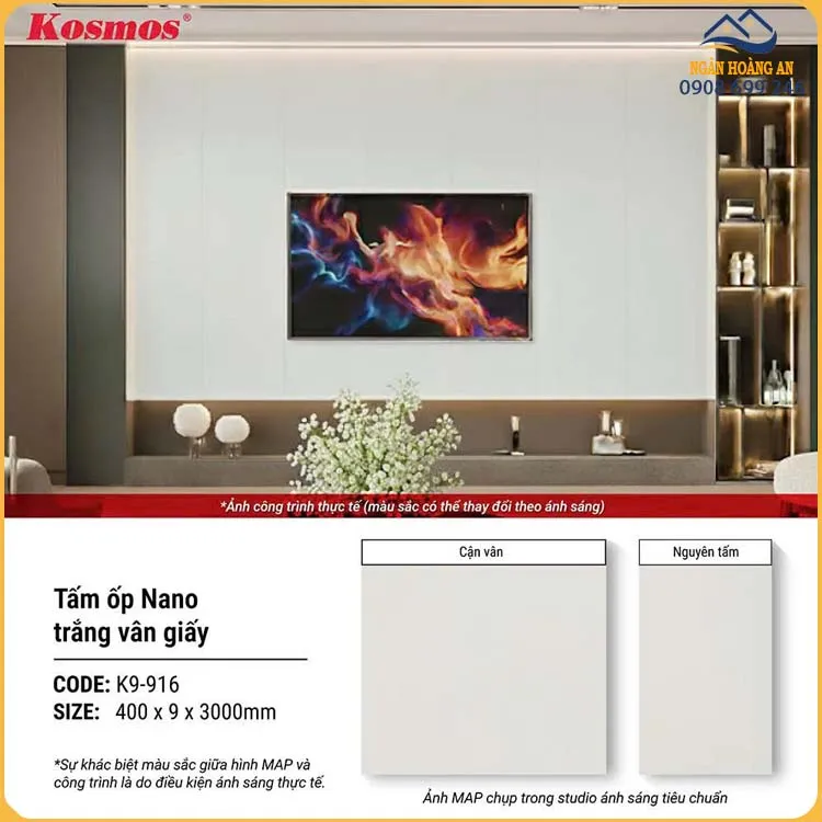 Tấm Nhựa Ốp Tường Nano Chân Kép Màu Trắng Kosmos K9-916