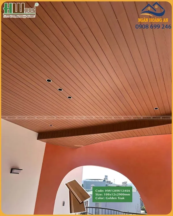 Tấm Ốp Tường Ngoài Trời Phủ ASA Hwood HW120W12ASA Golden Teak