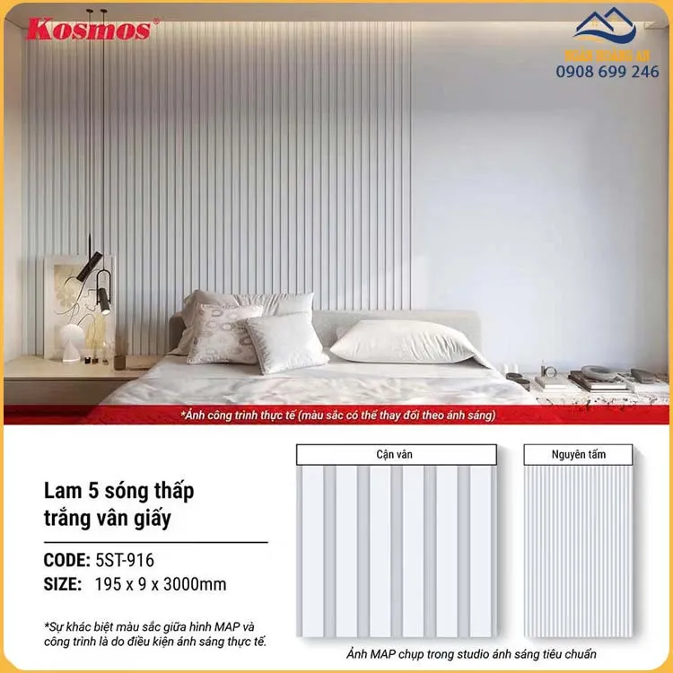 Tấm Nhựa Ốp Tường Lam 5 Sóng Màu Trắng Kosmos 5ST-916