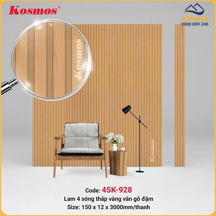 Tấm Nhựa Ốp Tường Ốp Trần Lam Sóng Kép Giả Gỗ Kosmos 4SK-928