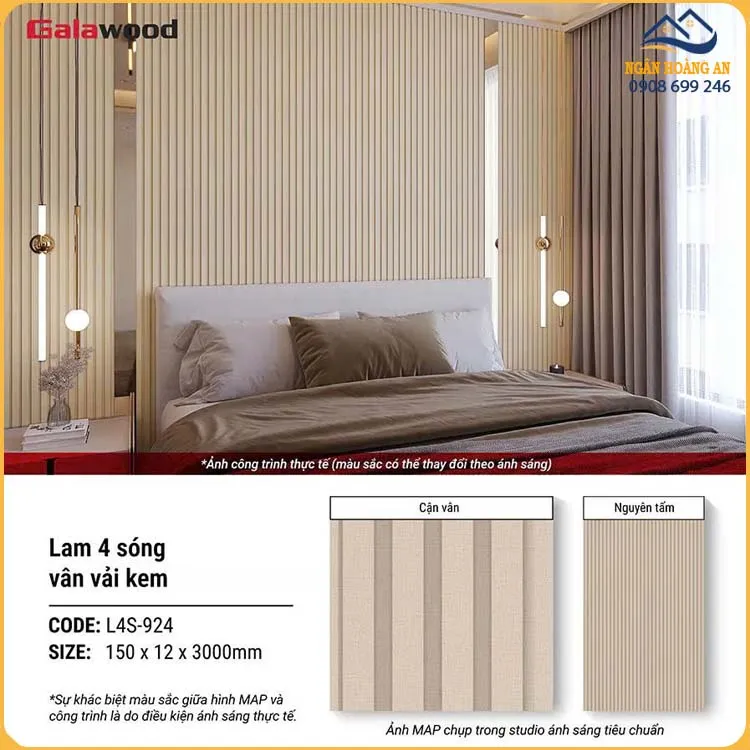 Tấm Ốp Tường Trần Lam 4 Sóng Giả Vân Vải Galawood L4S-924