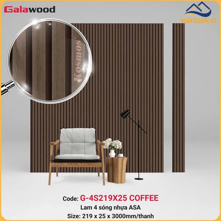 Tấm Ốp Lam 4 Sóng Gỗ Nhựa Phủ ASA Galawood G-4S219X25 Coffee