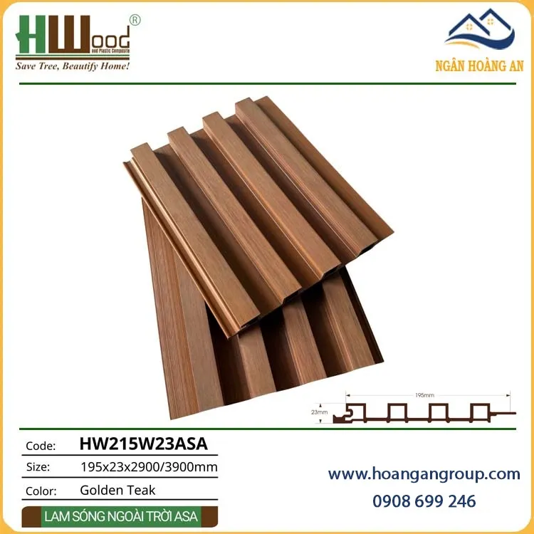 Ốp Tường Lam Sóng Gỗ Nhựa Ngoài Trời Phủ ASA Hwood HW215W23ASA