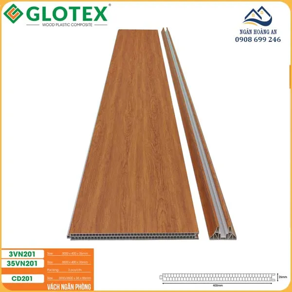 Tấm Ốp Vách Ngăn Phòng Vân Gỗ Glotex VN201