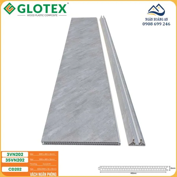 Tấm Ốp Vách Ngăn Phòng Vân Bê Tông Glotex VN202