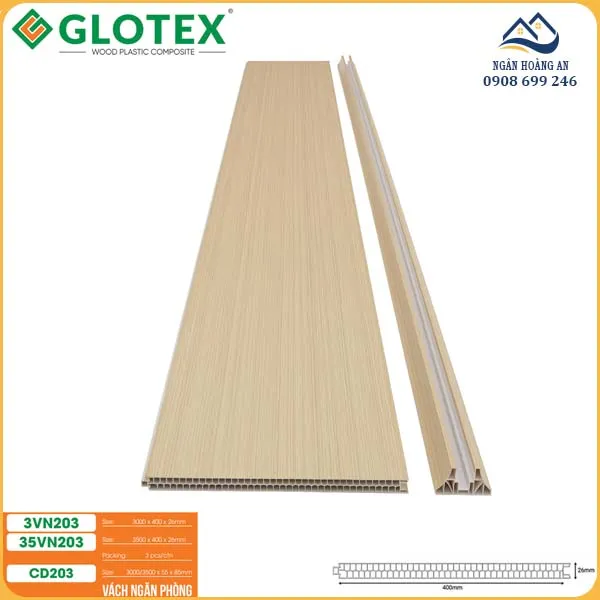 Tấm Ốp Vách Ngăn Phòng Vân Gỗ Glotex VN203