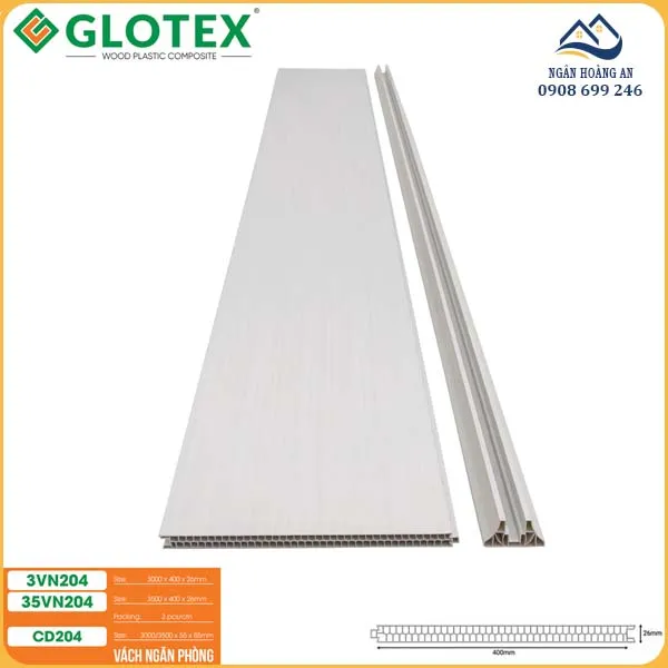 Tấm Ốp Vách Ngăn Phòng Vân Gỗ Glotex VN204