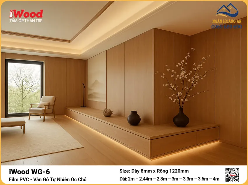 Tấm Ốp Sợi Than Tre Vân Gỗ Iwood WG-6