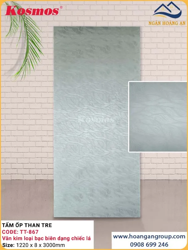 Ốp Tường Than Tre Kosmos TT-867 Kim Loại Bạc Biên Dạng Chiếc Lá