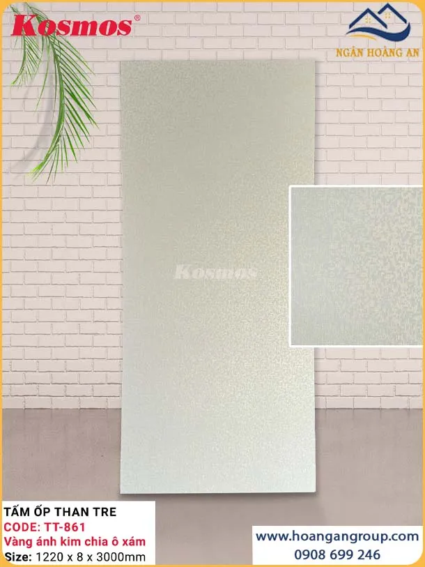 Tấm Than Tre Vân Vải Vàng Ánh Kim Chia Ô Xám Kosmos TT-861
