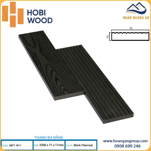 Thanh Đa Năng Gỗ Nhựa Ngoài Trời Hobi Wood HB71W11 Black Charcoal