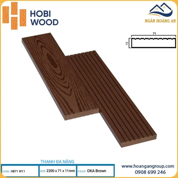 Thanh Đa Năng Gỗ Nhựa Ngoài Trời Hobi Wood HB71W11 Oka Brown
