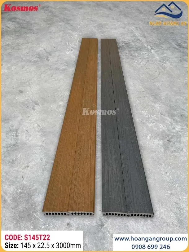Sàn Gỗ Nhựa Lỗ Tròn 2 Lớp Phủ Polymer Kosmos S145T22 Silver Grey