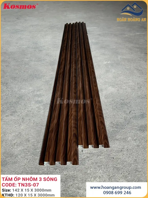 Trần Nhôm 3 Sóng Ốp Ban Công Kosmos TN3S-07 Vân Gỗ Nâu Walnut