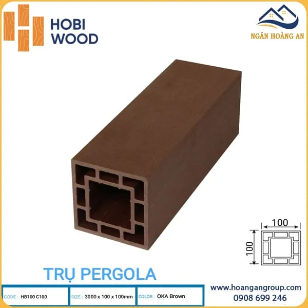 Lam Trụ Pergola Giàn Hoa Ngoài Trời Hobi Wood HB100 C100 Oka Brown