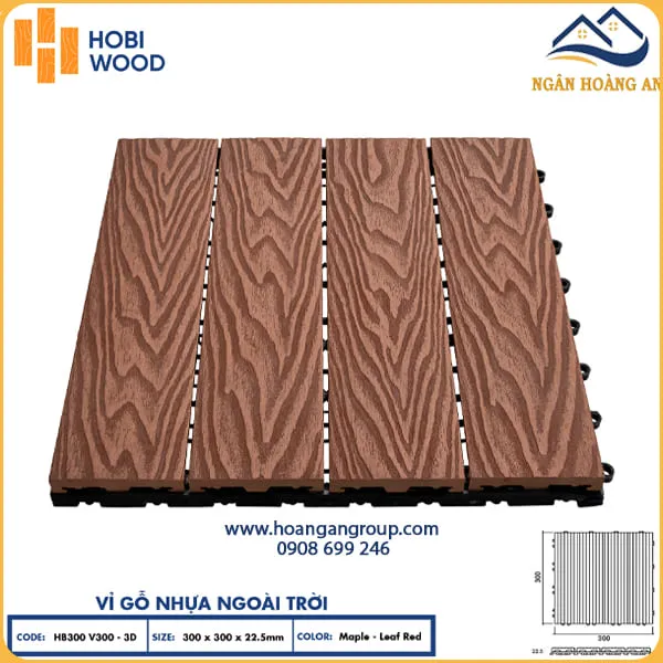 Vỉ Gỗ Nhựa Ngoài Trời Hobi Wood Vân 3D Maple-Leaf Red