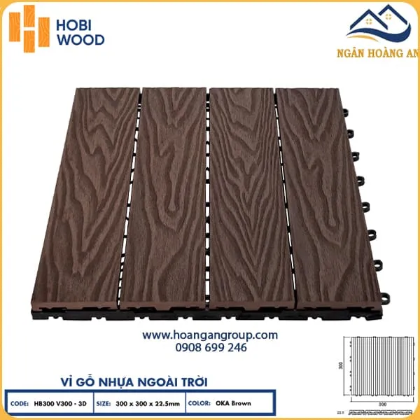 Vỉ Gỗ Nhựa Ngoài Trời Hobi Wood Vân 3D Oka Brown