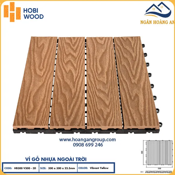 Vỉ Gỗ Nhựa Ngoài Trời Hobi Wood Vân 3D Vibrant Yellow