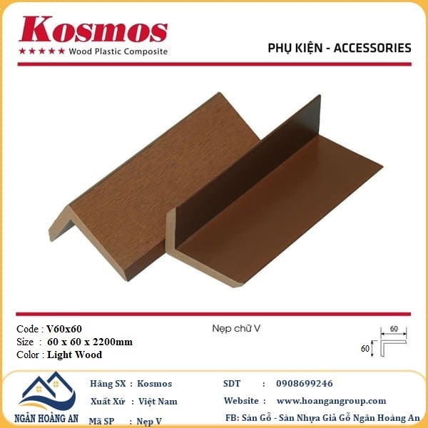 Nẹp Góc V Gỗ Nhựa Ngoài Trời Kosmos V60x60 Light Wood