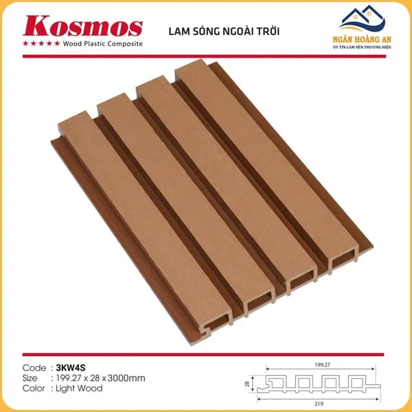 Lam Sóng Gỗ Nhựa Ngoài Trời Koswood 3KW4S Light Wood