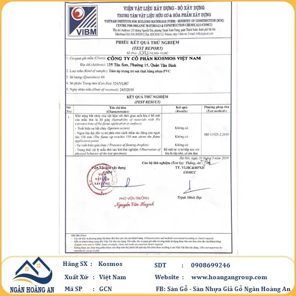 Tấm ốp tường PVC giả đá Kosmos đáp ứng được tiêu chuẩn chất lượng của Bộ Xây Dựng Việt Nam
