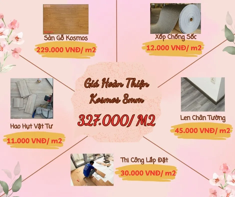 Bảng Giá Hoàn Thiện Sàn Gỗ Kosmos 8mm