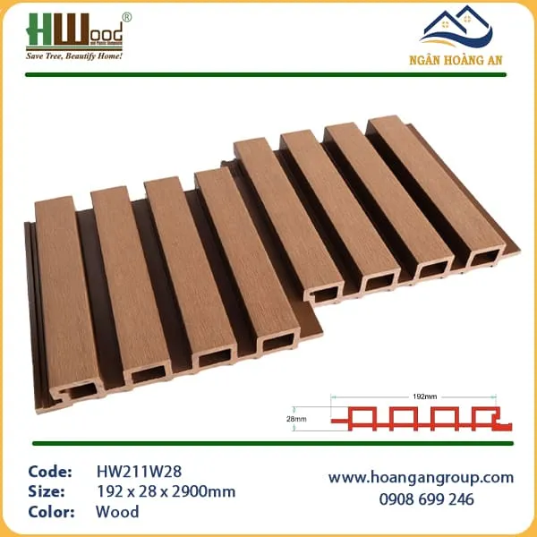 Tấm Ốp Lam Sóng Gỗ Nhựa Ngoài Trời HWOOD HW211W28 Wood