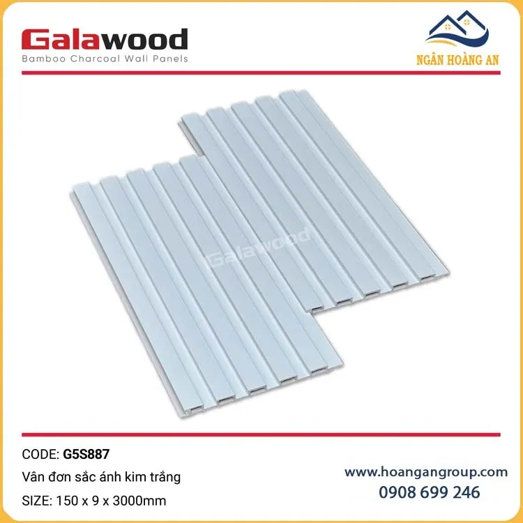 Lam Sóng Sợi Than Tre Galawood G5S887 Vân Đơn Sắc Ánh Kim Trắng