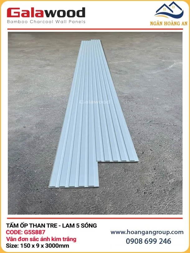 Lam Sóng Sợi Than Tre Galawood G5S887 Vân Đơn Sắc Ánh Kim Trắng