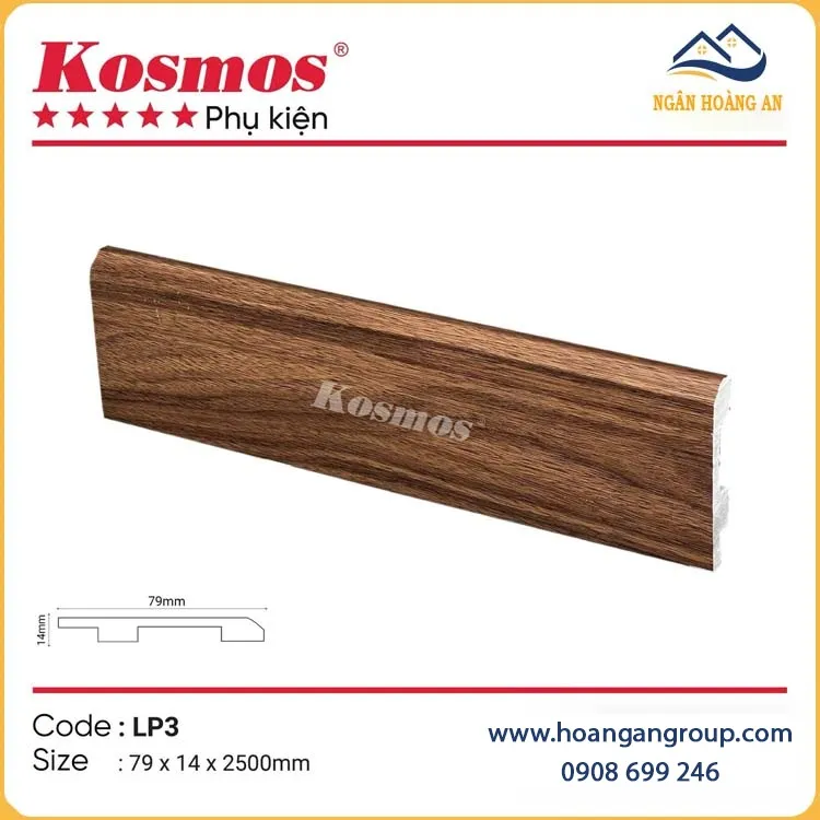 Len Chân Tường Nhựa Giả Vân Gỗ Kosmos LP3 Cao 79mm