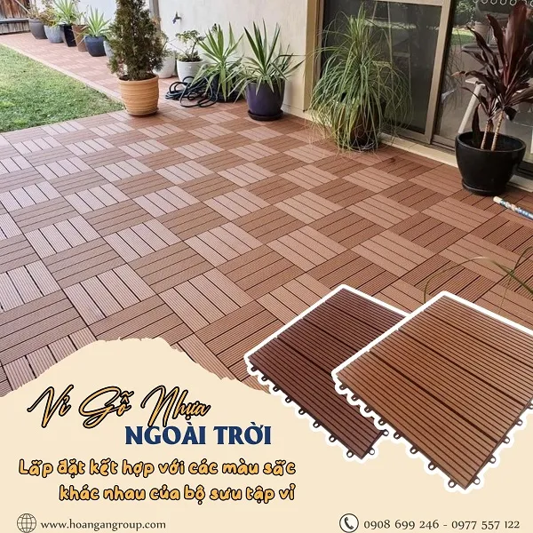 Lót Vỉ Gỗ Nhựa Ngoài Trời Kết Hợp Các Màu Sắc Khác Nhau