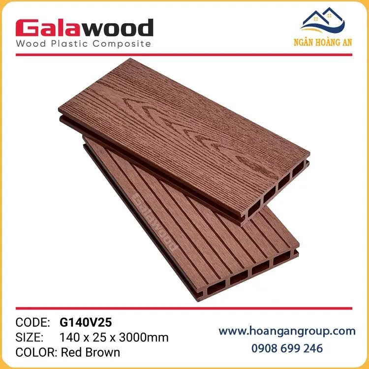 Lót Sàn Gỗ Nhựa Ngoài Trời Galawood G140V25 Red Brown