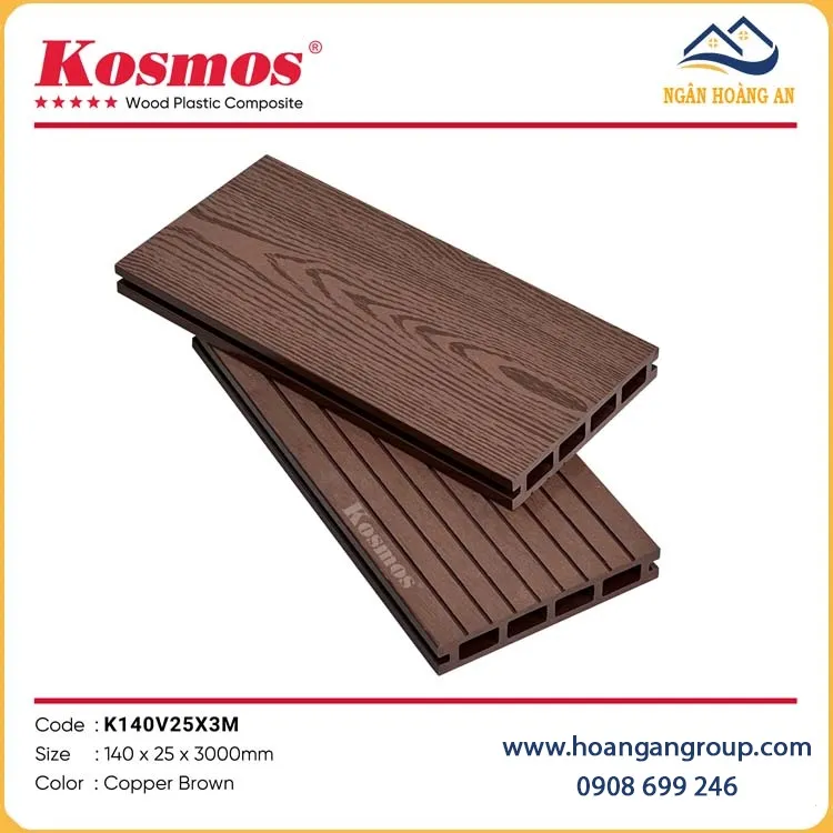 Lót Sàn Gỗ Nhựa Ngoài Trời Lỗ Vuông Kosmos K140V25X3M Copper Brown