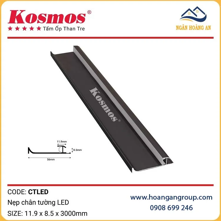 Nẹp Chân Tường LED Tấm Ốp Than Tre Kosmos CTLED Đen
