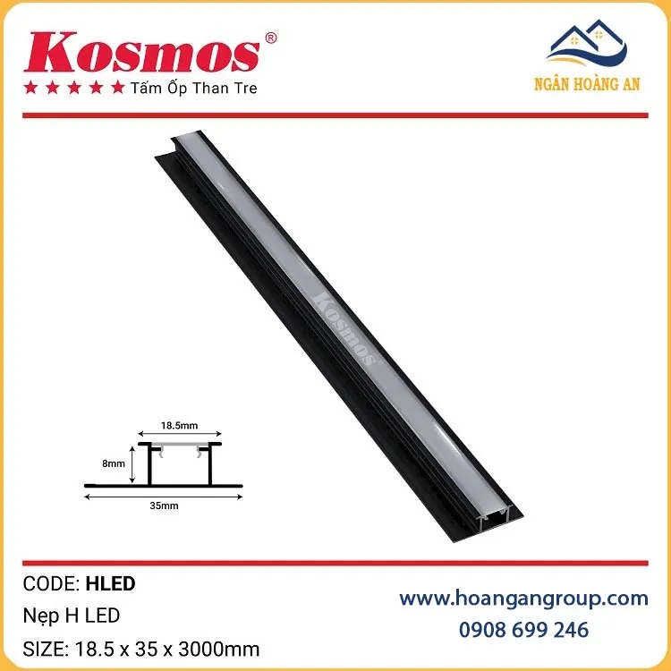 Nẹp H LED Nối Tấm Ốp Than Tre Kosmos HLED Đen