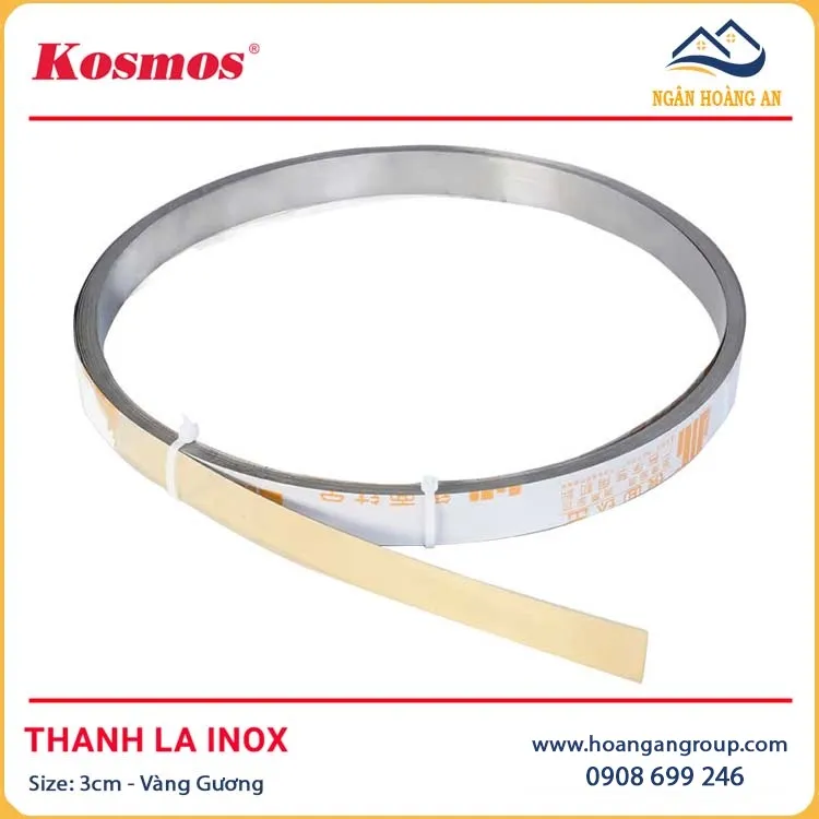Thanh Nẹp La Inox Trang Trí 201 Màu Vàng Gương Kosmos 3cm
