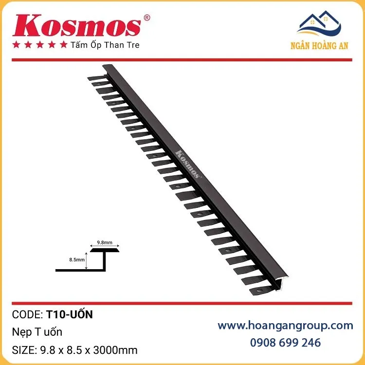Nẹp T Uốn Tấm Ốp Than Tre Kosmos T10 Đen