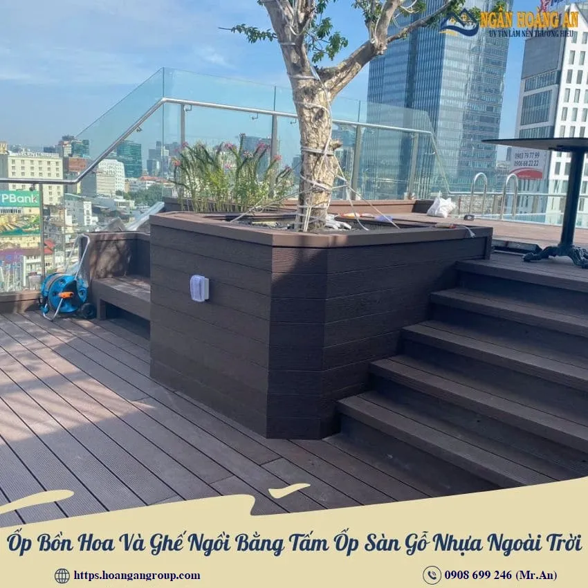 Ốp Bồn Hoa Và Ghế Ngồi Bằng Tấm Ốp Sàn Gỗ Nhựa Ngoài Trời Ốp Bồn Hoa Và Ghế Ngồi Bằng Tấm Ốp Sàn Gỗ Nhựa Ngoài Trời