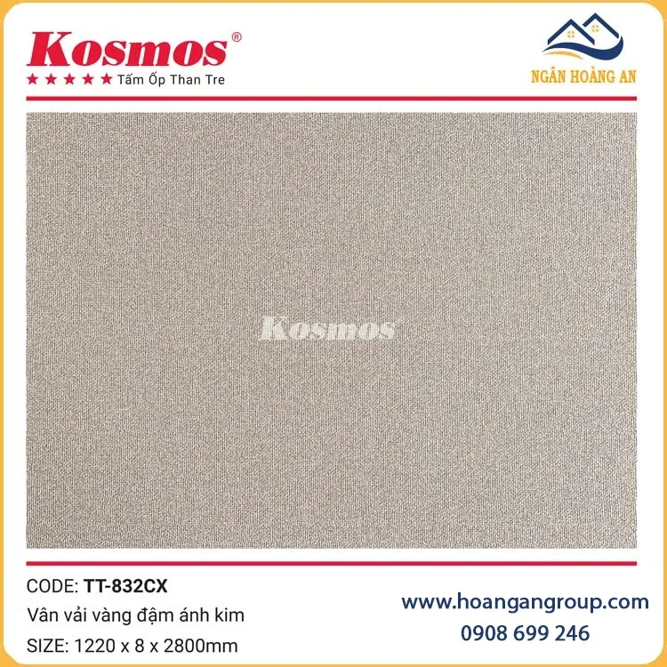 Tấm Ốp Đa Năng Sợi Than Tre Vân Vải Vàng Ánh Kim Kosmos TT-832CX