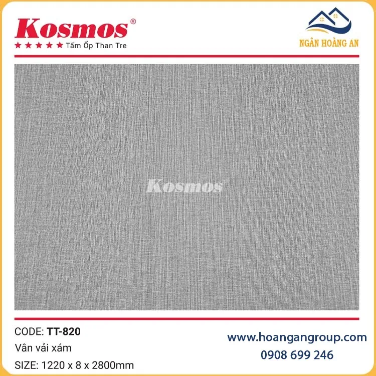 Tấm Ốp Đa Năng Than Tre Kosmos TT-820 Vân Vải Xám