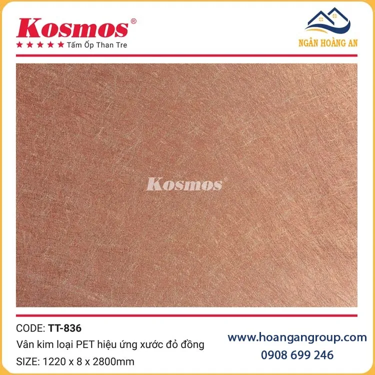 Tấm Ốp Sợi Than Tre Kosmos Vân Kim Loại PET Xước Đỏ Hồng TT-836