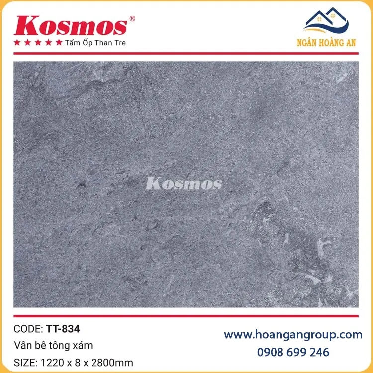 Tấm Ốp Than Tre Kosmos Vân Bê Tông Xám TT-834