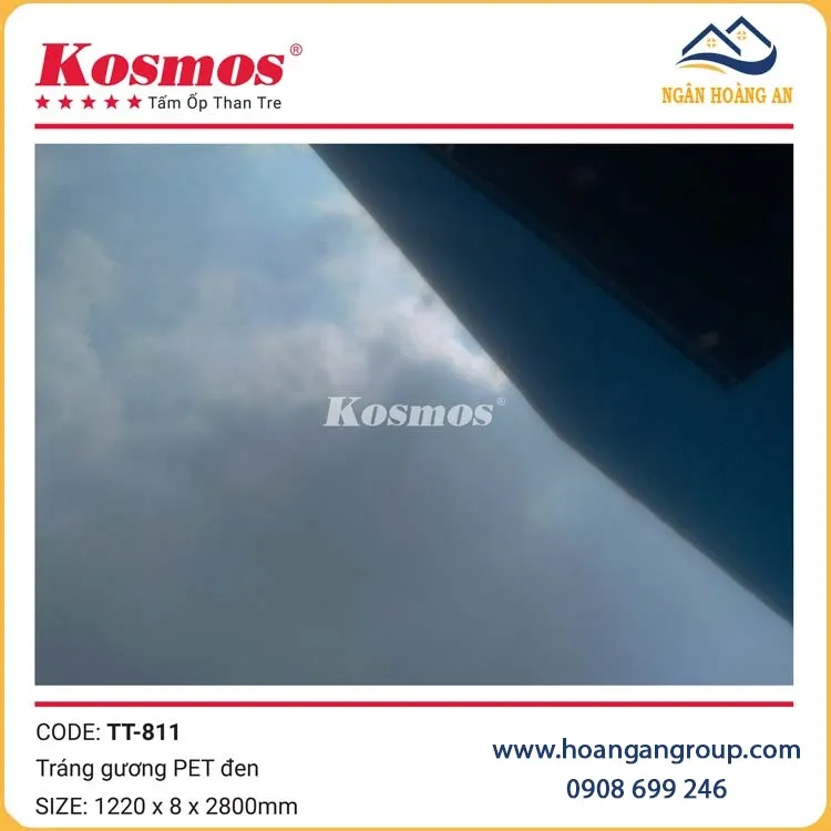 Tấm Ốp Than Tre Tráng Gương PET Đen Kosmos TT-811 Tấm Ốp Than Tre Tráng Gương PET Đen Kosmos TT-811