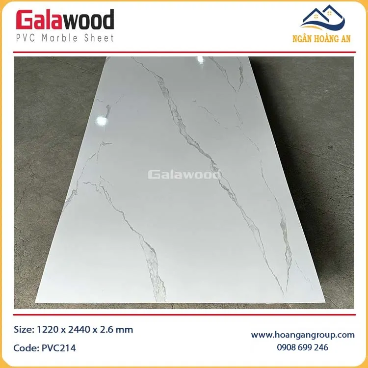 Tấm Ốp PVC Giả Đá Galawood PVC214 Màu Trắng Vân Mây
