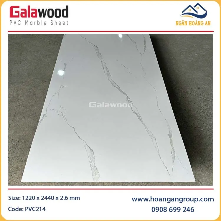 Tấm Ốp PVC Giả Đá Galawood PVC214 Màu Trắng Vân Mây