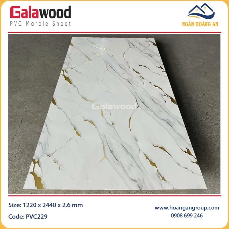 Tấm Ốp Tường PVC Giả Đá Dát Vàng Galawood PVC229 Tấm Ốp Tường PVC Giả Đá Dát Vàng Galawood PVC229
