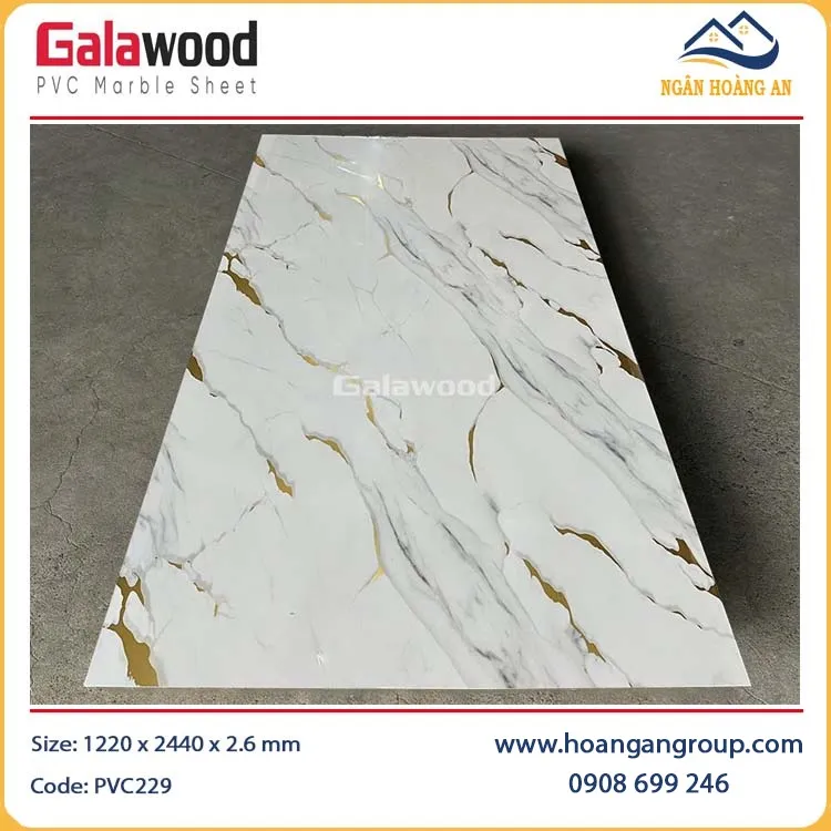 Tấm Ốp Tường PVC Giả Đá Dát Vàng Galawood PVC229 Tấm Ốp Tường PVC Giả Đá Dát Vàng Galawood PVC229